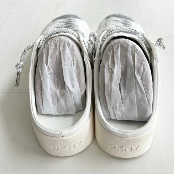 New DKNY Garren Sneaker Slip-On Mule Shoes Women’s SIZE 8.5 White Silver Glitter - Picture 5 of 11